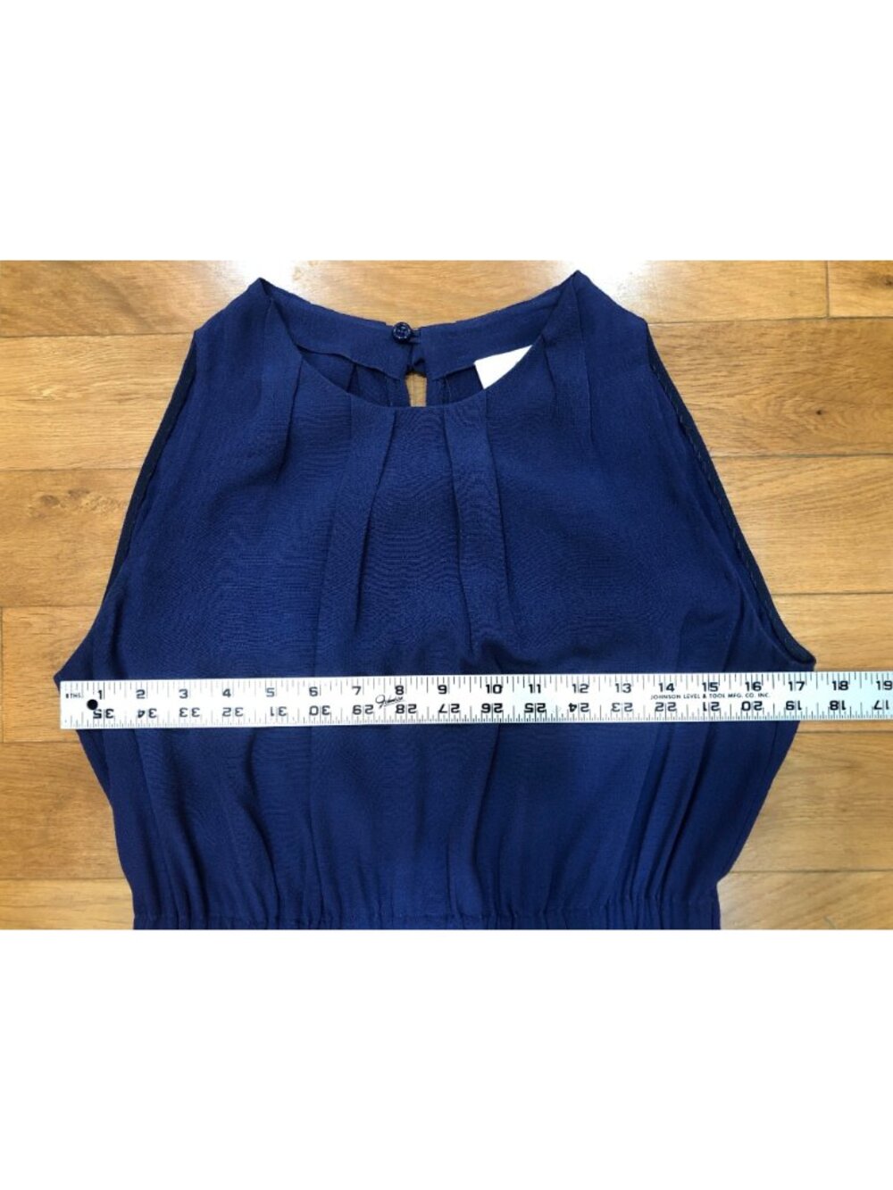 Kate Spade Pleated Neckline Elastic Waist Sleeveless Navy Dress Size 8 - Picture 3 of 10